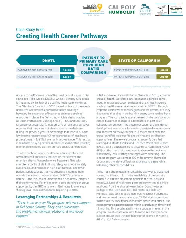 BHC Health Career Pathways Brief